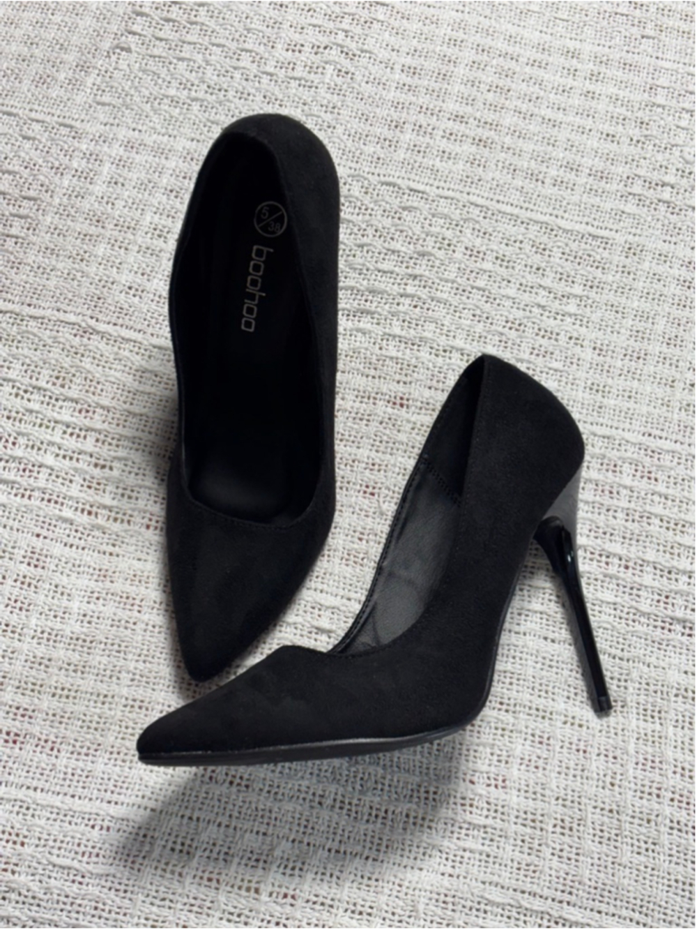 Boohoo Black Faux Suede Chic Pointed Toe Stiletto Pumps High Heels US SZ 7 UK 5